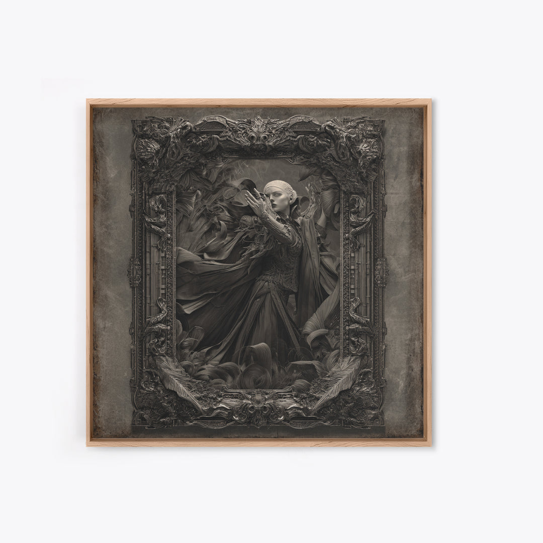 The Cursed Mirror, Biomechanical Horror Art, Square Wall Art, Dark Halloween Decor, Canvas Print, Halloween Wall Art, Macabre Wall Art