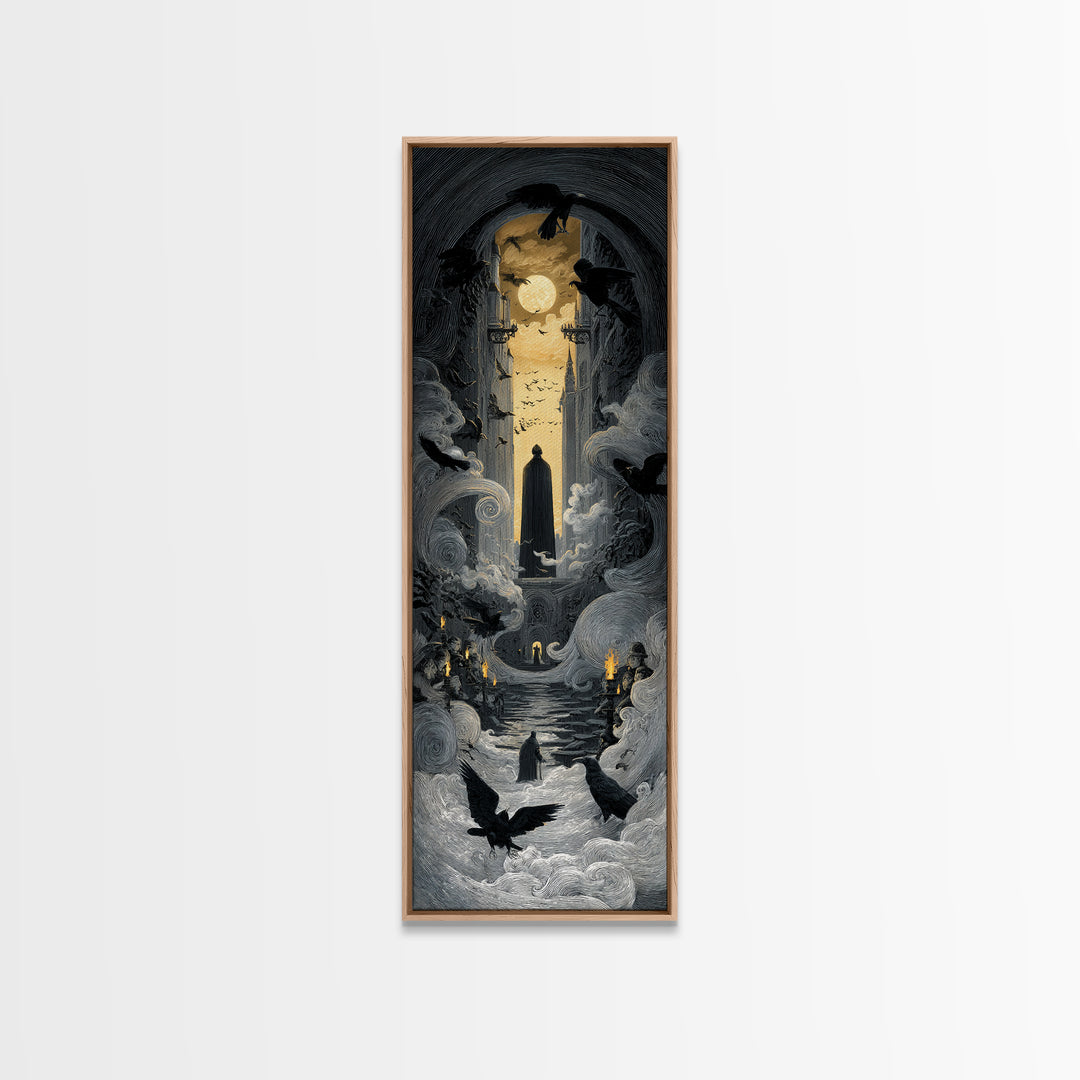 The Living Spellbook, Gothic Engraving Art, Tall Narrow Wall Art, Dark Fantasy Wall Art, Canvas Print, Halloween Wall Art