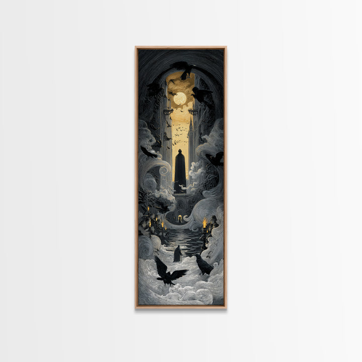 The Living Spellbook, Gothic Engraving Art, Tall Narrow Wall Art, Dark Fantasy Wall Art, Canvas Print, Halloween Wall Art