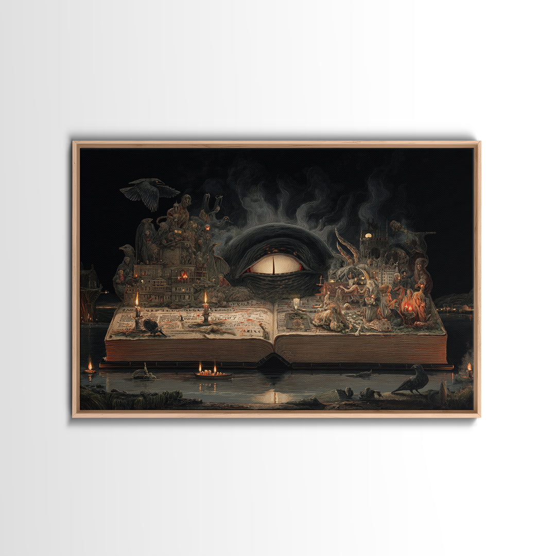 The Living Spellbook, Medieval Grotesque Art, Landscape Wall Art, Dark Fantasy Wall Art, Framed Canvas Print, Halloween Wall Art