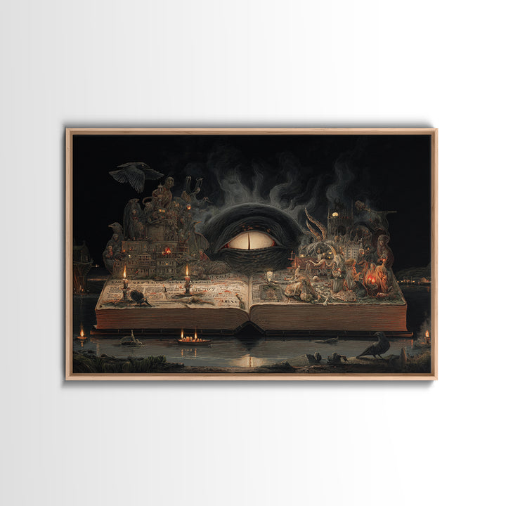 The Living Spellbook, Medieval Grotesque Art, Landscape Wall Art, Dark Fantasy Wall Art, Framed Canvas Print, Halloween Wall Art