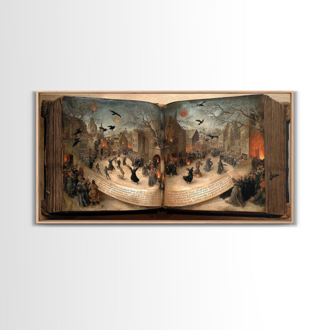 The Living Spellbook, Northern Renaissance Horror, Wide Panoramic Art, Macabre Wall Art, Canvas Print, Halloween Wall Art