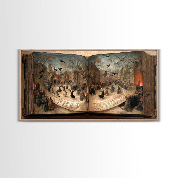 The Living Spellbook, Northern Renaissance Horror, Wide Panoramic Art, Macabre Wall Art, Canvas Print, Halloween Wall Art