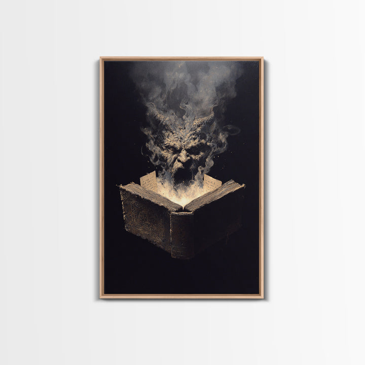 The Living Spellbook, Dark Romantic Horror Art, Vertical Wall Art, Gothic Horror Wall Art, Framed Canvas Print, Halloween Wall Art