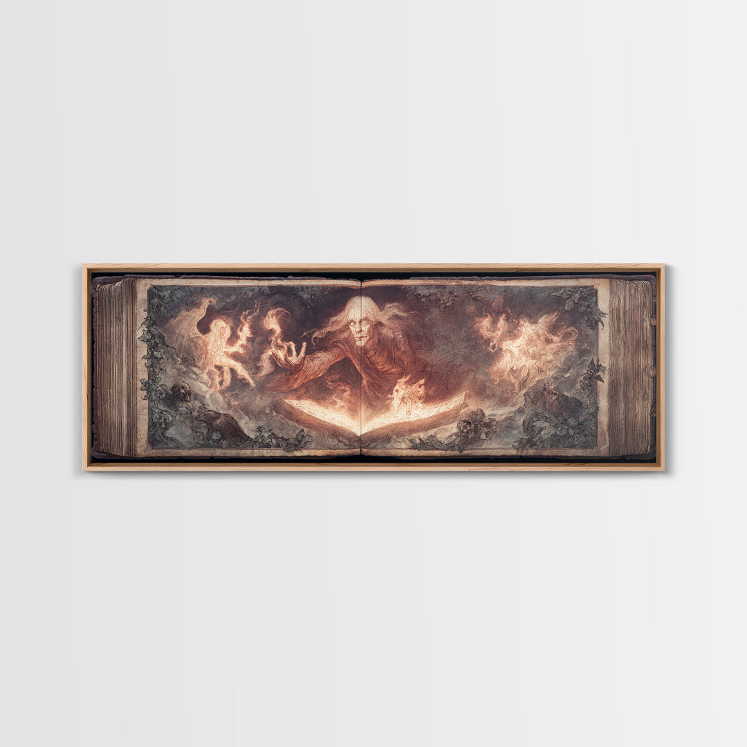 The Living Spellbook, Visionary Gothic Art, Extra Wide Wall Art, Macabre Wall Art, Canvas Print, Halloween Wall Art, Halloween Decor