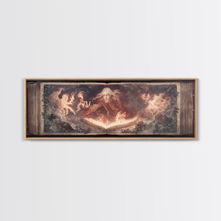 The Living Spellbook, Visionary Gothic Art, Extra Wide Wall Art, Macabre Wall Art, Canvas Print, Halloween Wall Art, Halloween Decor