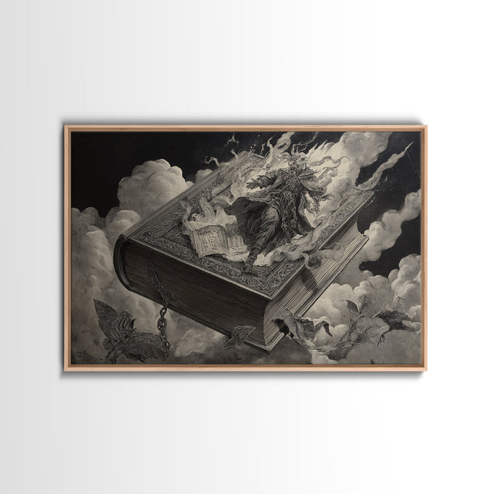 The Living Spellbook, Architectural Etching Art, Landscape Wall Art, Dark Fantasy Wall Art, Canvas Print, Halloween Wall Art