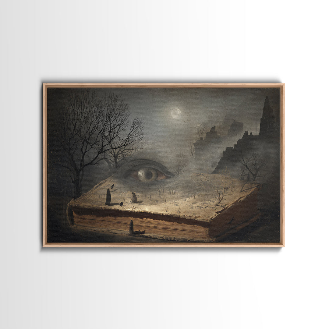 The Living Spellbook, Romantic Gothic Landscape, Landscape Wall Art, Dark Halloween Decor, Framed Canvas Print, Halloween Wall Art