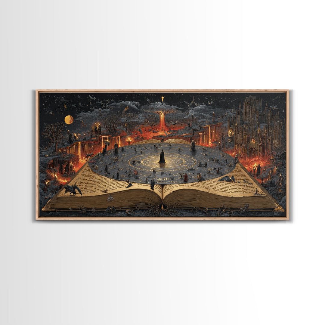 The Living Spellbook, Apocalyptic Romantic Art, Wide Panoramic Art, Gothic Horror Wall Art, Canvas Print, Halloween Wall Art