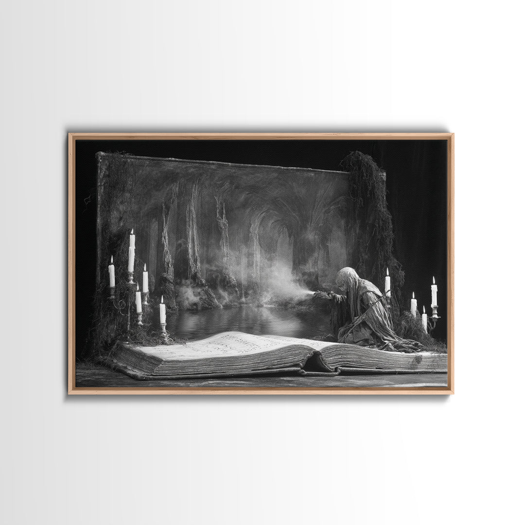 The Living Spellbook, Symbolist Gothic Landscape, Landscape Wall Art, Dark Halloween Decor, Canvas Print, Halloween Wall Art