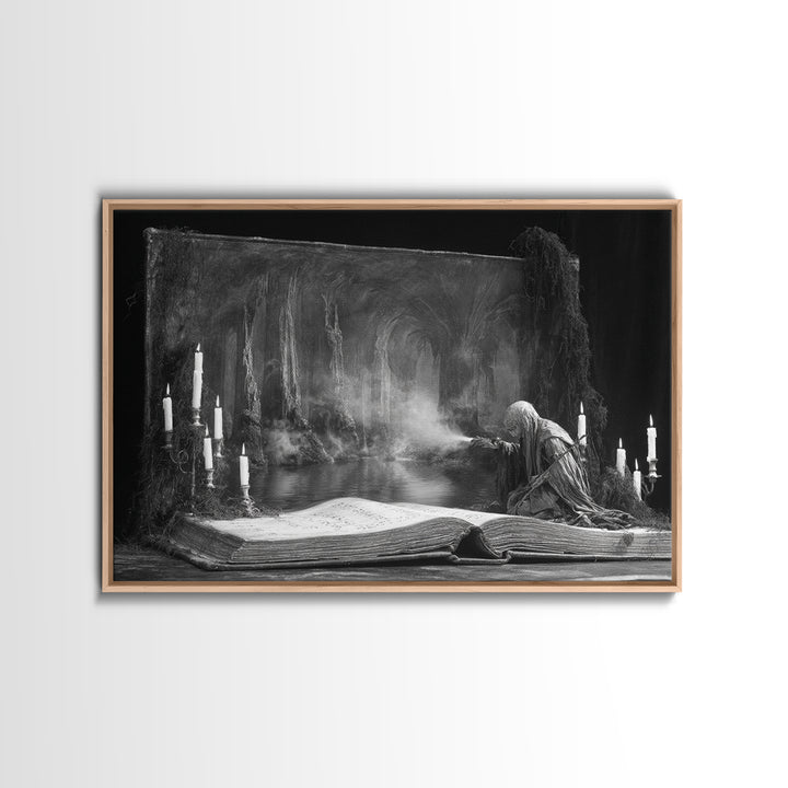 The Living Spellbook, Symbolist Gothic Landscape, Landscape Wall Art, Dark Halloween Decor, Canvas Print, Halloween Wall Art