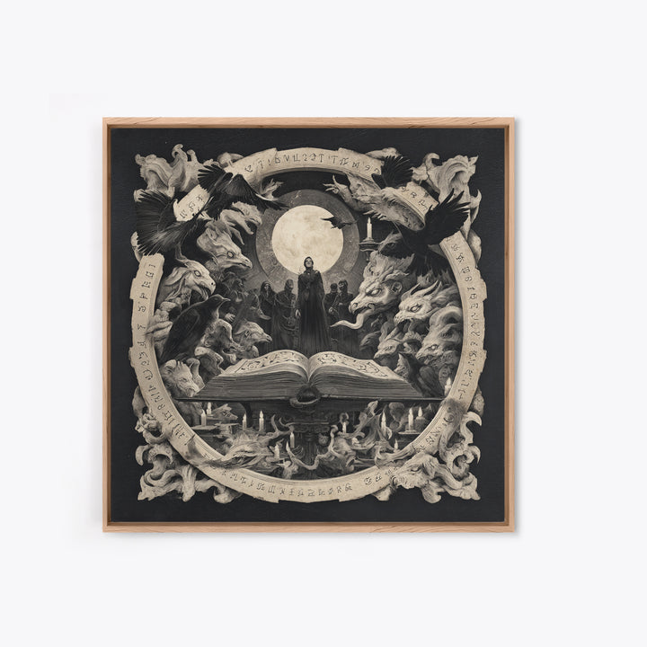 The Living Spellbook, Dark Symbolist Art, Square Wall Art, Dark Halloween Decor, Framed Canvas Print, Halloween Wall Art
