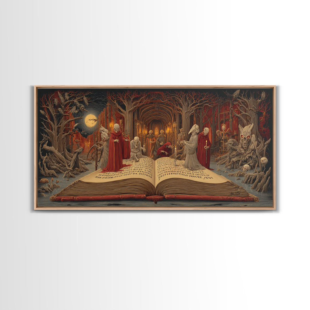 The Living Spellbook, Expressionist Nightmare Art, Wide Panoramic Art, Dark Fantasy Wall Art, Canvas Print, Halloween Wall Art