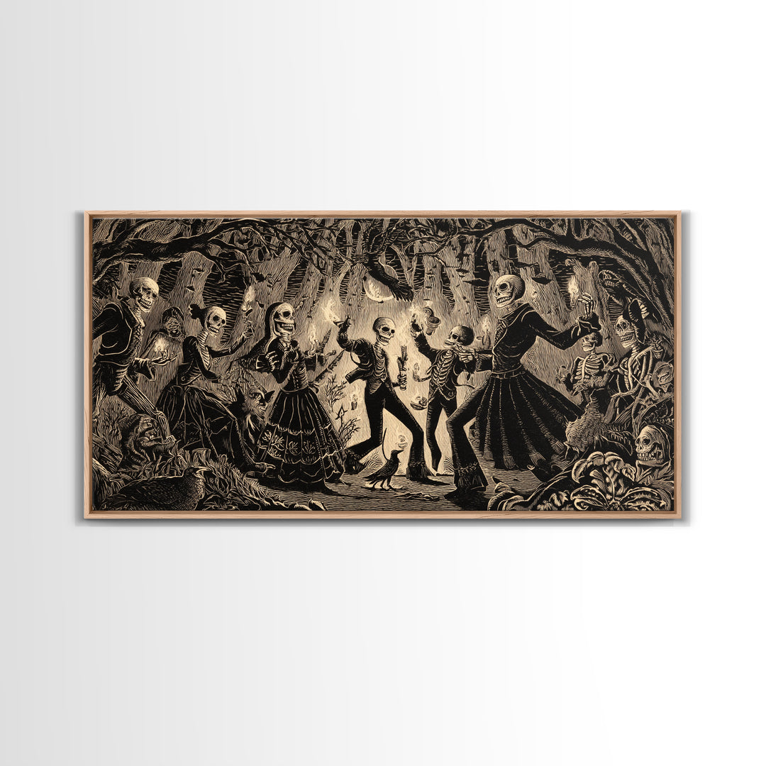 The Living Spellbook, Macabre Folk Print Art, Wide Panoramic Art, Dark Fantasy Wall Art, Framed Canvas Print, Halloween Wall Art