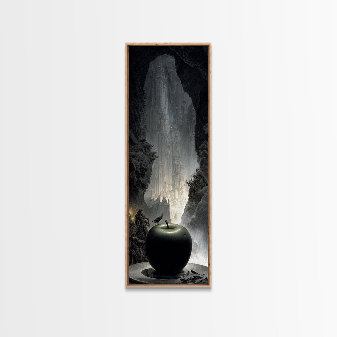 The Poisoned Apple, Gothic Engraving Art, Tall Narrow Wall Art, Dark Fantasy Wall Art, Framed Canvas Print, Halloween Wall Art