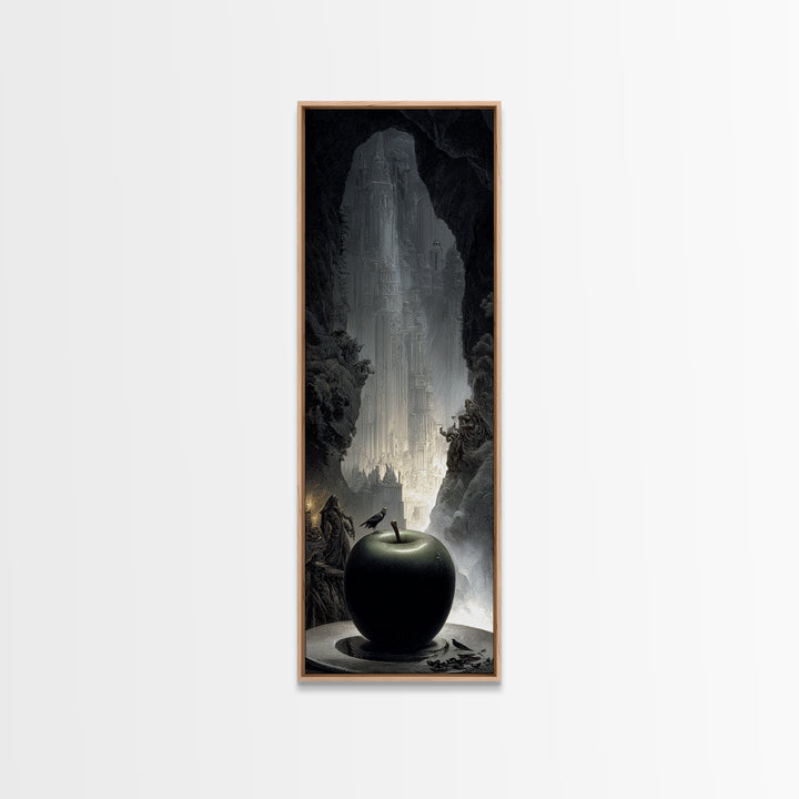 The Poisoned Apple, Gothic Engraving Art, Tall Narrow Wall Art, Dark Fantasy Wall Art, Framed Canvas Print, Halloween Wall Art