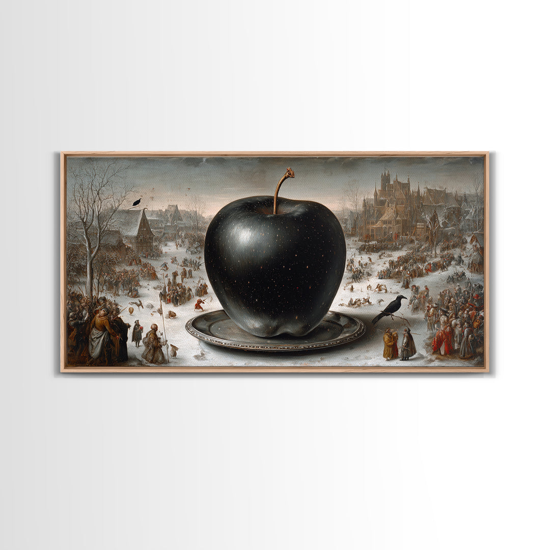 The Poisoned Apple, Northern Renaissance Horror, Wide Panoramic Art, Dark Fantasy Wall Art, Framed Canvas Print, Halloween Decor