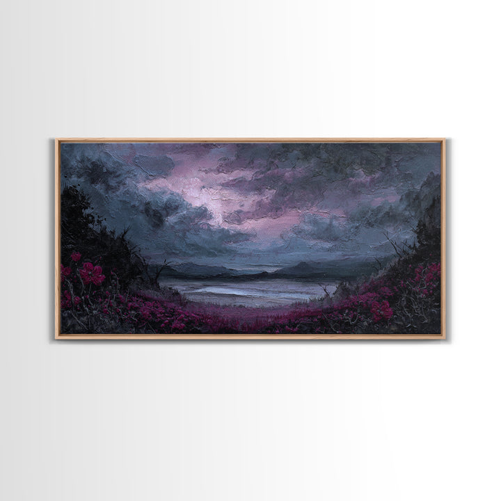 Storm Clouds over an Abandoned Field Framed Canvas Print, Dark Art, Contemporary Art, Living Room Decor, Fine Art, Nocturne, DAR-2x1-10