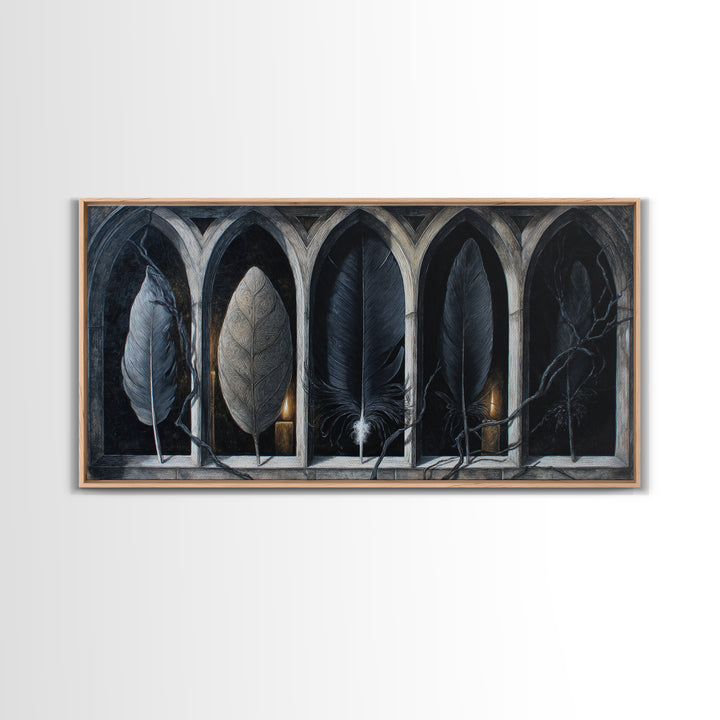 Gothic Cathedral Window Framed Canvas Print, Dark Art, Room Decor, Living Room Decor, Fine Art, Nocturne, Digital Art, DAR-2x1-12