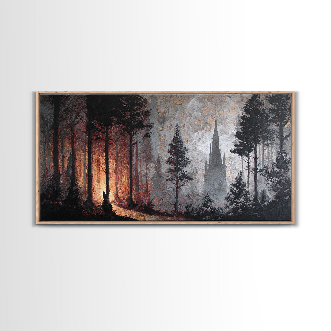 Owl in a Midnight Pine Forest Framed Canvas Print, Dark Art, Art Print, Living Room Decor, Fine Art, Nocturne, Halloween Art, DAR-2x1-90