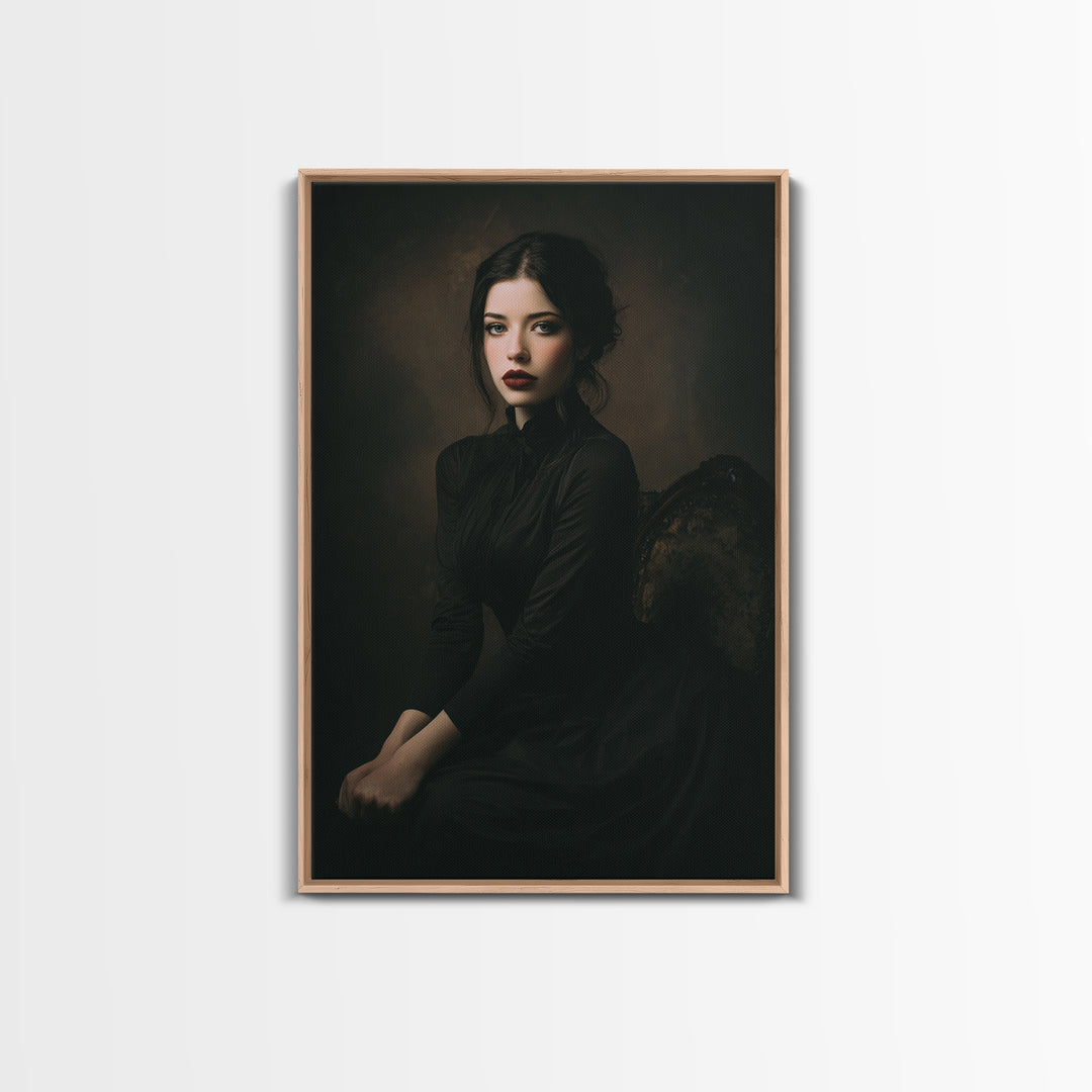 Vampire Inspired Portrait with Pale Dramatic Light Framed Canvas Print, Dark Art, Art Print, Living Room Decor, Nocturne, DAR-2x3-21