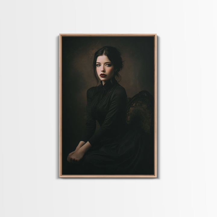 Vampire Inspired Portrait with Pale Dramatic Light Framed Canvas Print, Dark Art, Art Print, Living Room Decor, Nocturne, DAR-2x3-21