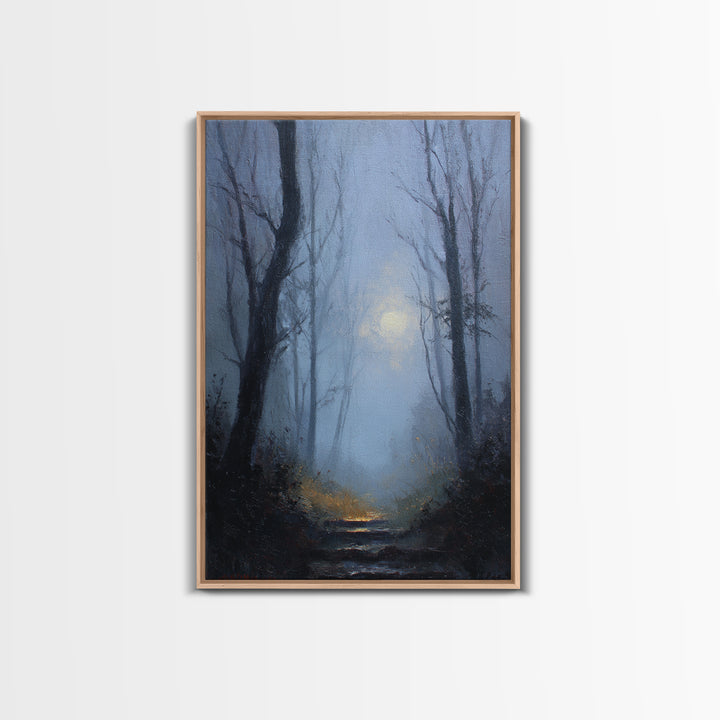 Moonlit Forest Path Canvas Print, Dark Art, Original Painting, Living Room Decor, Fine Art, Nocturne, Gothic Art, Horror Decor, DAR-2x3-35