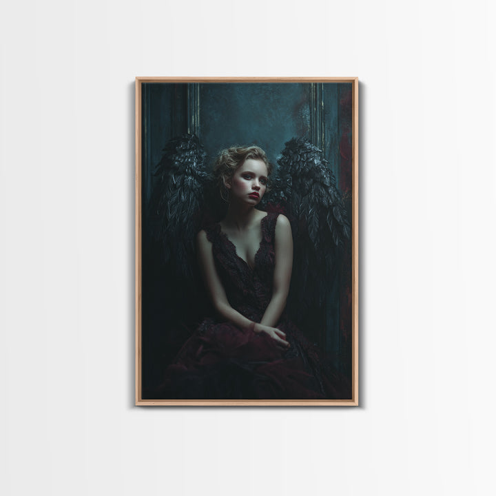 Dark Angel Wings Canvas Print, Dark Art, Dark Academia, Living Room Decor, Fine Art, Nocturne, Horror Decor, Gothic Wall Decor, DAR-2x3-39