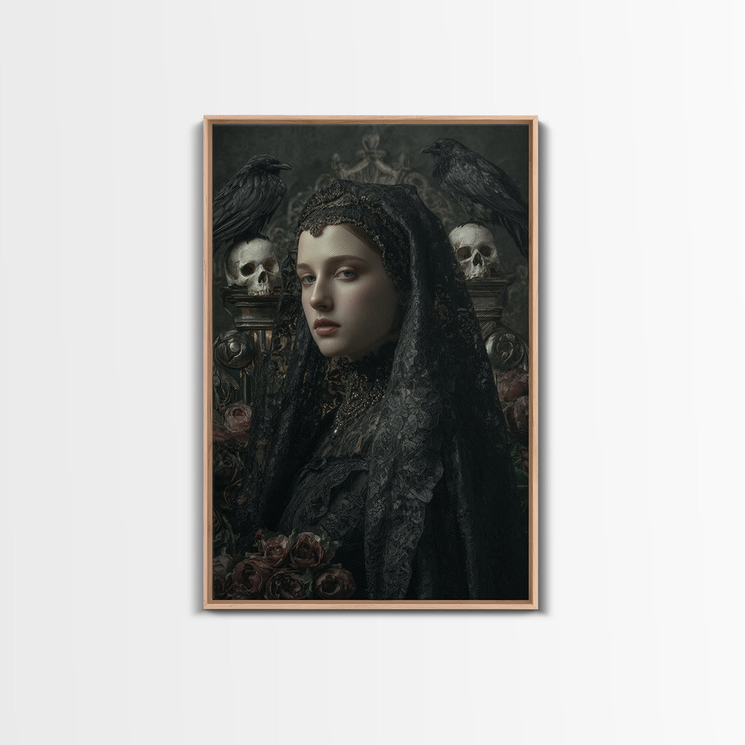 Gothic Woman Portrait Framed Canvas Print, Dark Art, Dark Academia, Living Room Decor, Oil Painting, Nocturne, Horror Decor, DAR-2x3-60