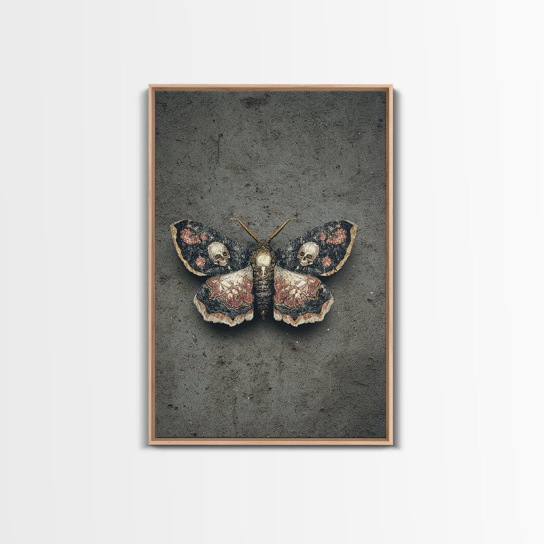 Moth with Skull Pattern on Black Ground Canvas Print, Dark Art, Gothic Wall Art, Living Room Decor, Fine Art, Nocturne, DAR-2x3-71