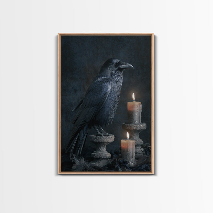 Silent Graveyard with Blue Moon Haze Framed Canvas Print, Dark Art, Living Room Decor, Watercolor Art, Nocturne, DAR-2x3-74