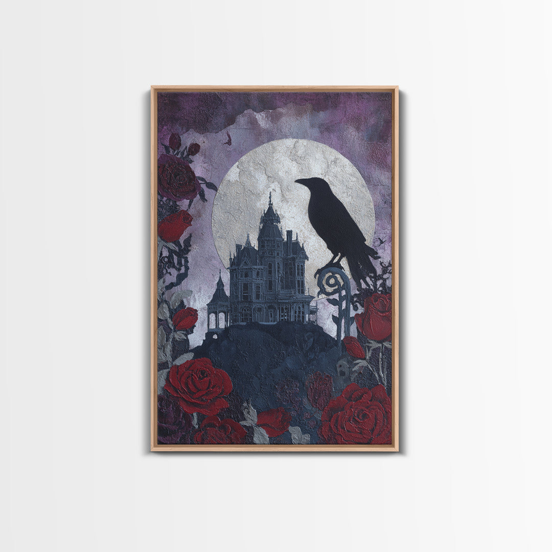 Haunted Mansion Silhouette on Distant Hill Canvas Print, Dark Art, Gothic Decor, Living Room Decor, Abstract Art, Nocturne, DAR-2x3-86