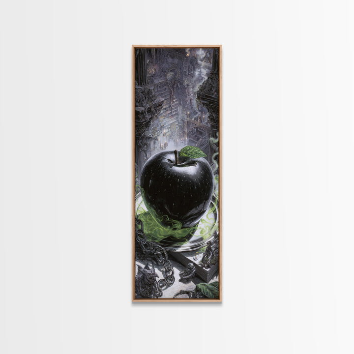 The Poisoned Apple, Architectural Etching Art, Tall Narrow Wall Art, Dark Halloween Decor, Framed Canvas Print