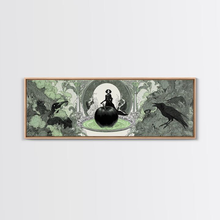 The Poisoned Apple, Decadent Line Art, Extra Wide Wall Art, Dark Fantasy Wall Art, Framed Canvas Print, Halloween Wall Art