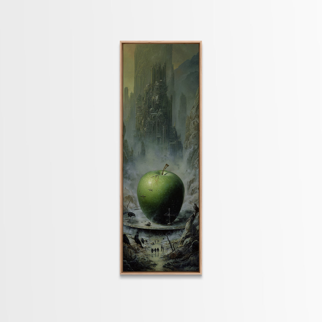 The Poisoned Apple, Surreal Apocalyptic Art, Tall Narrow Wall Art, Dark Halloween Decor, Canvas Print, Halloween Wall Art