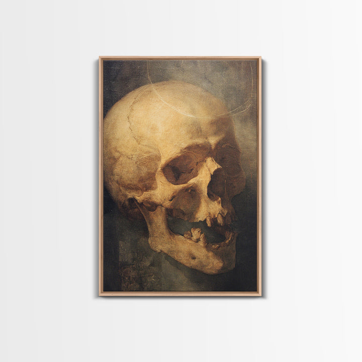 The Talking Skull, Dark Renaissance Art, Vertical Wall Art, Dark Halloween Decor, Framed Canvas Print, Halloween Wall Art