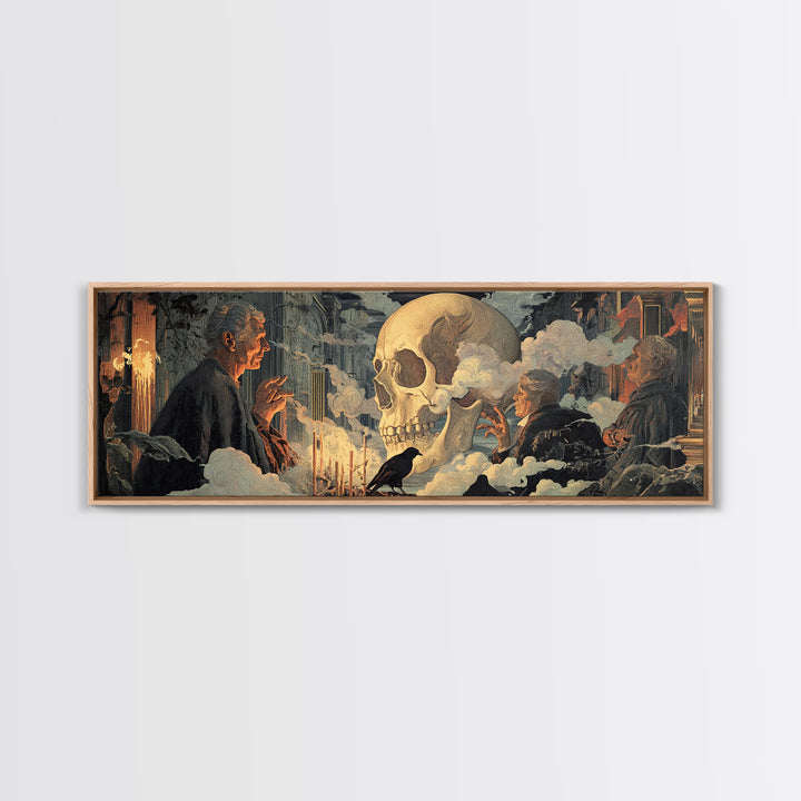 The Talking Skull, Apocalyptic Romantic Art, Extra Wide Wall Art, Macabre Wall Art, Framed Canvas Print, Halloween Wall Art