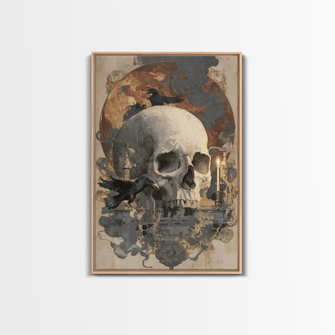 The Talking Skull, Decadent Gothic Art, Vertical Wall Art, Macabre Wall Art, Canvas Print, Halloween Wall Art, Seasonal Home Decor