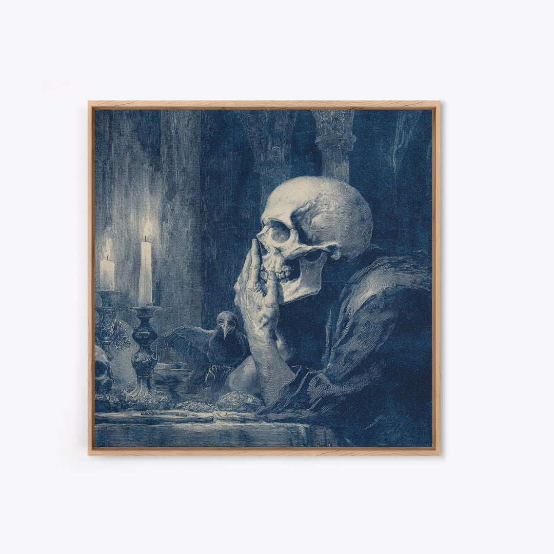 The Talking Skull, Dark Symbolist Art, Square Wall Art, Dark Halloween Decor, Framed Canvas Print, Halloween Wall Art
