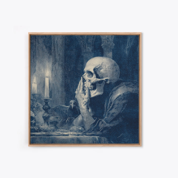The Talking Skull, Dark Symbolist Art, Square Wall Art, Dark Halloween Decor, Framed Canvas Print, Halloween Wall Art