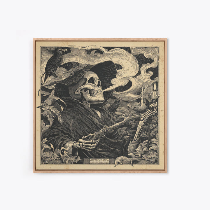 The Talking Skull, Macabre Folk Print Art, Square Wall Art, Gothic Horror Wall Art, Canvas Print, Halloween Wall Art