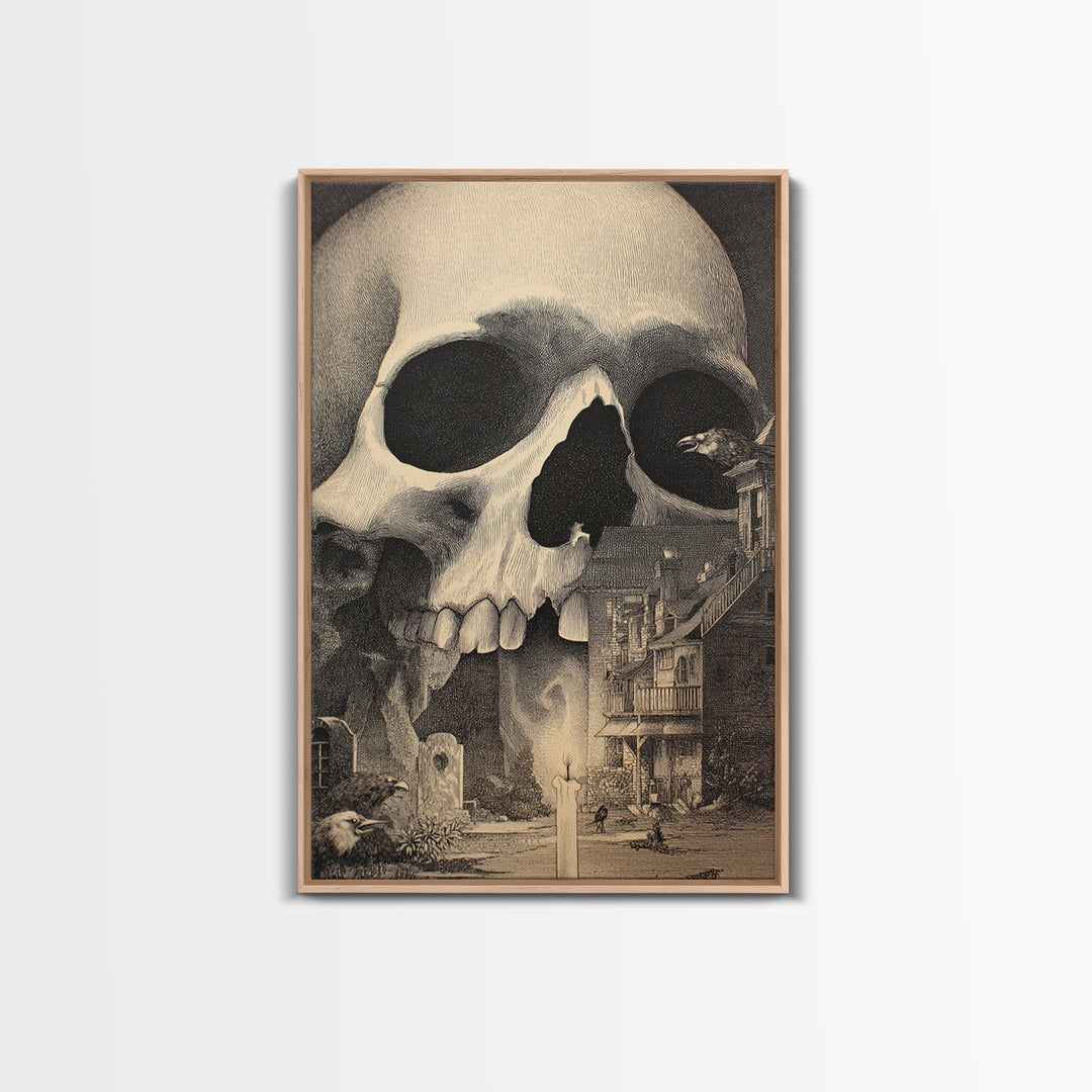 The Talking Skull, Victorian Macabre Art, Vertical Wall Art, Dark Fantasy Wall Art, Framed Canvas Print, Halloween Wall Art