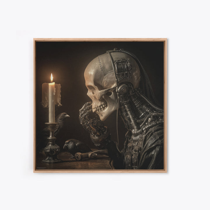 The Talking Skull, Biomechanical Horror Art, Square Wall Art, Macabre Wall Art, Framed Canvas Print, Halloween Wall Art, Statement Wall Art
