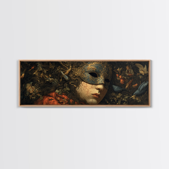 The Cracked Porcelain Mask, Medieval Grotesque Art, Extra Wide Wall Art, Dark Halloween Decor, Framed Canvas Print, Spooky Wall Decor
