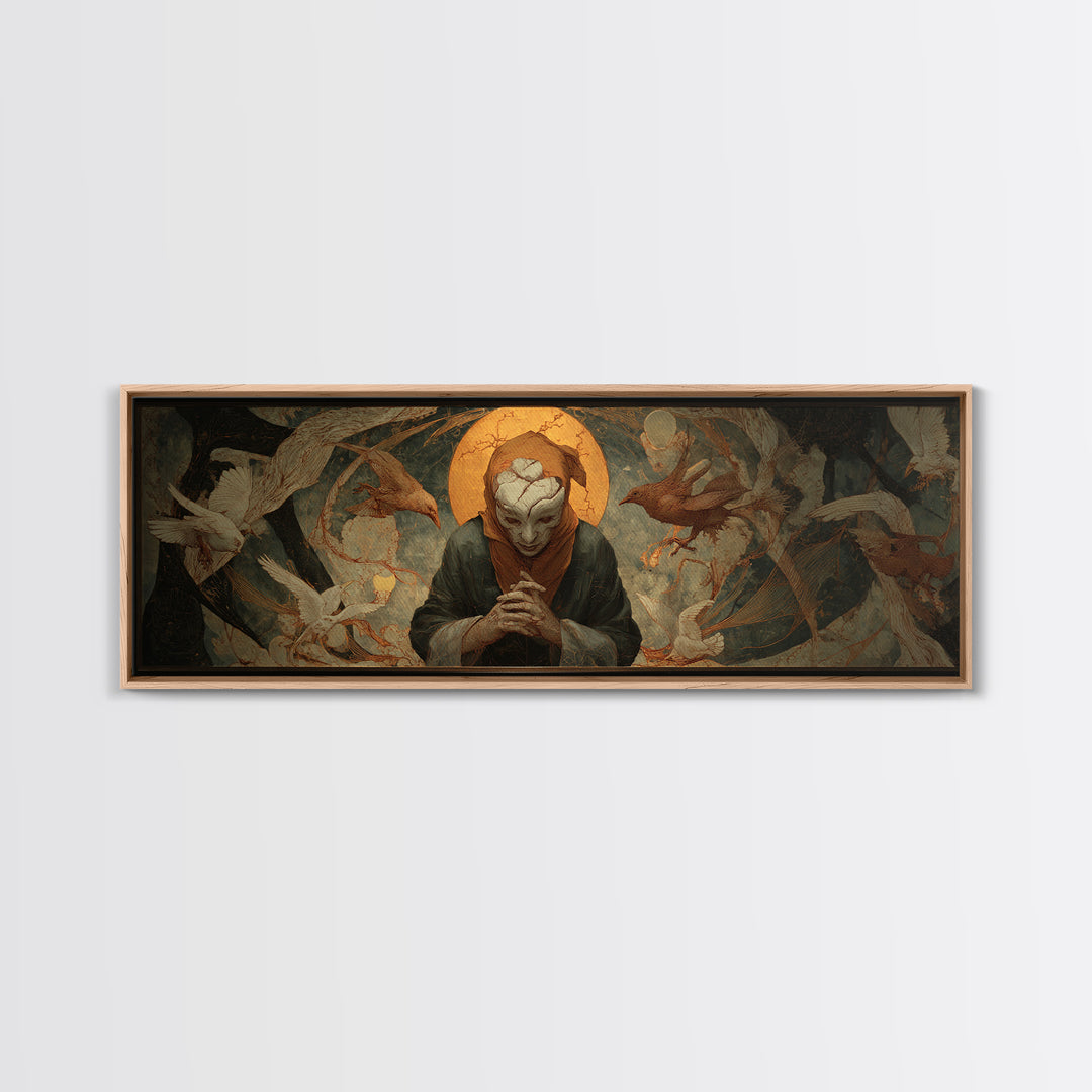 The Cracked Porcelain Mask, Dark Renaissance Art, Extra Wide Wall Art, Dark Halloween Decor, Canvas Print, Halloween Wall Art