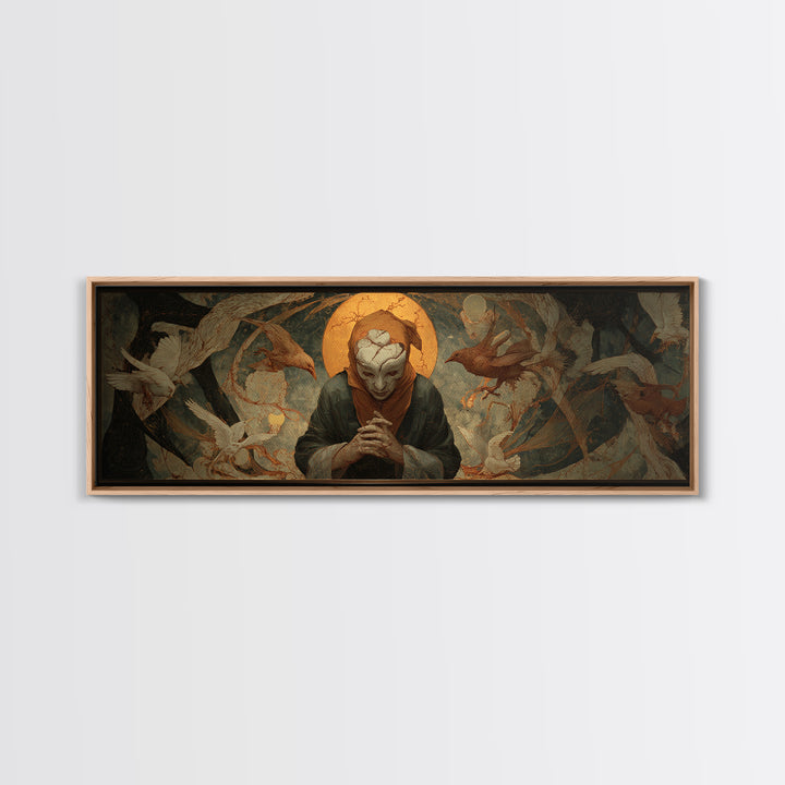 The Cracked Porcelain Mask, Dark Renaissance Art, Extra Wide Wall Art, Dark Halloween Decor, Canvas Print, Halloween Wall Art