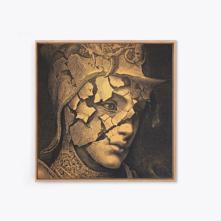 The Cracked Porcelain Mask, Renaissance Engraving Art, Square Wall Art, Dark Halloween Decor, Canvas Print, Halloween Wall Art