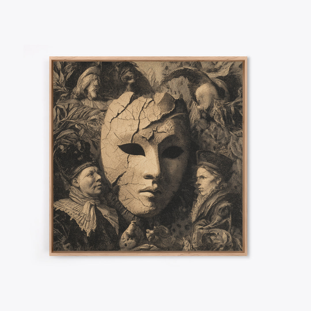 The Cracked Porcelain Mask, Danse Macabre Art, Square Wall Art, Gothic Horror Wall Art, Canvas Print, Halloween Wall Art