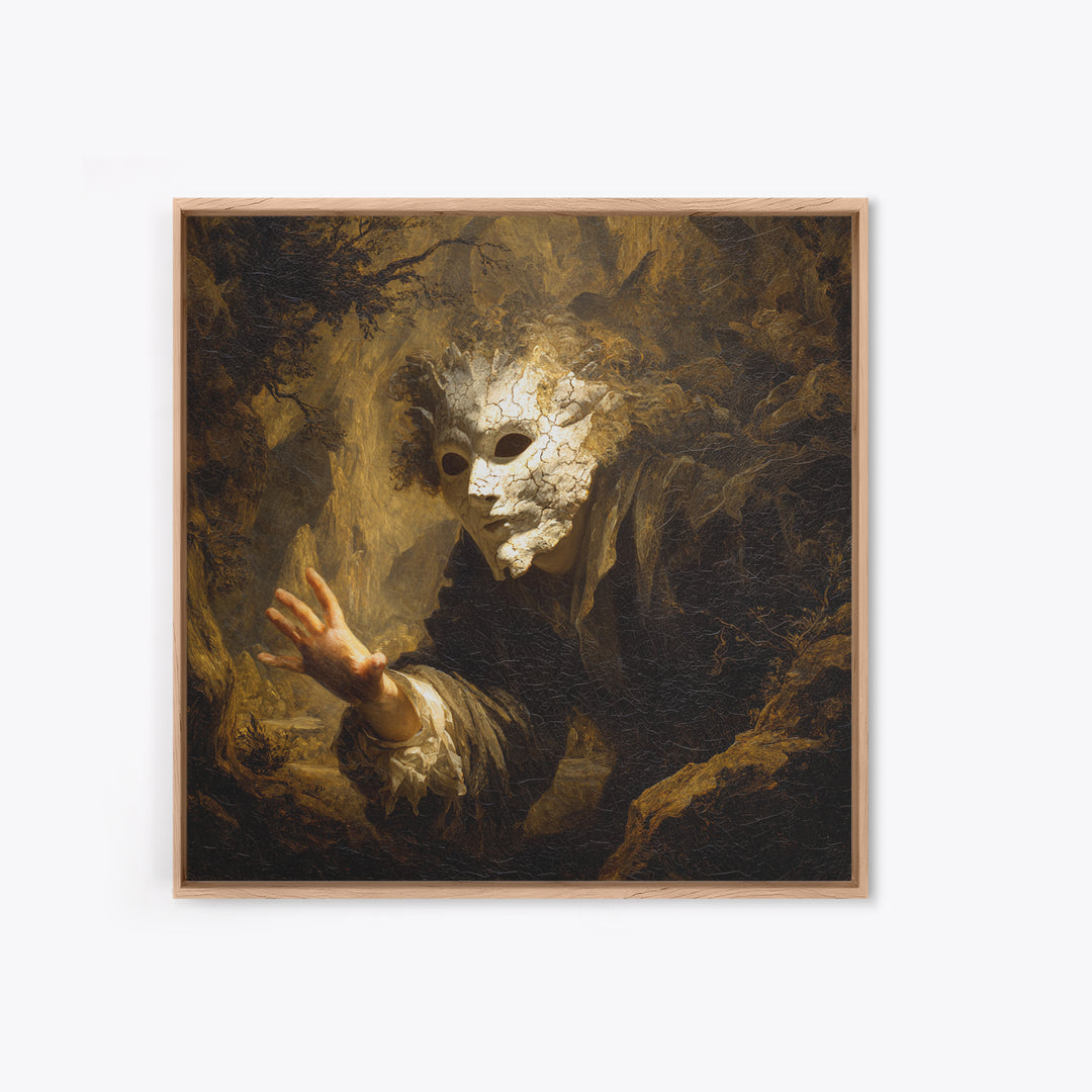 The Cracked Porcelain Mask, Baroque Witchcraft Art, Square Wall Art, Macabre Wall Art, Canvas Print, Halloween Wall Art, Halloween Decor