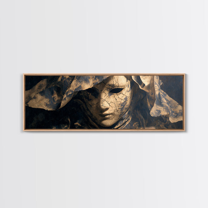 The Cracked Porcelain Mask, Dark Romantic Horror Art, Extra Wide Wall Art, Macabre Wall Art, Framed Canvas Print, Halloween Wall Art